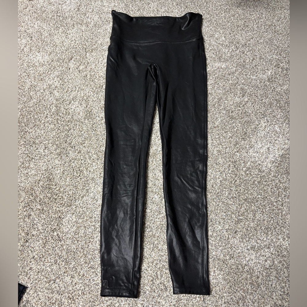 SPANX Black faux leather High-Waist Shaping Leggings